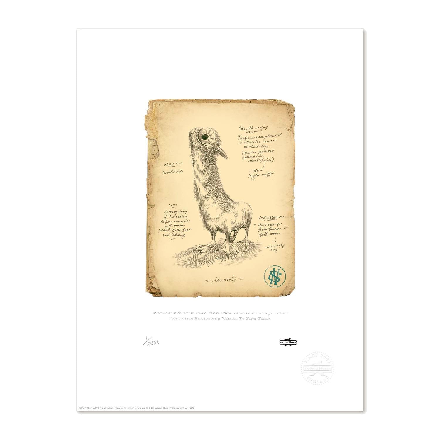 Mooncalf Sketch from Newt Scamander's Field Journal Limited Edition Art Print