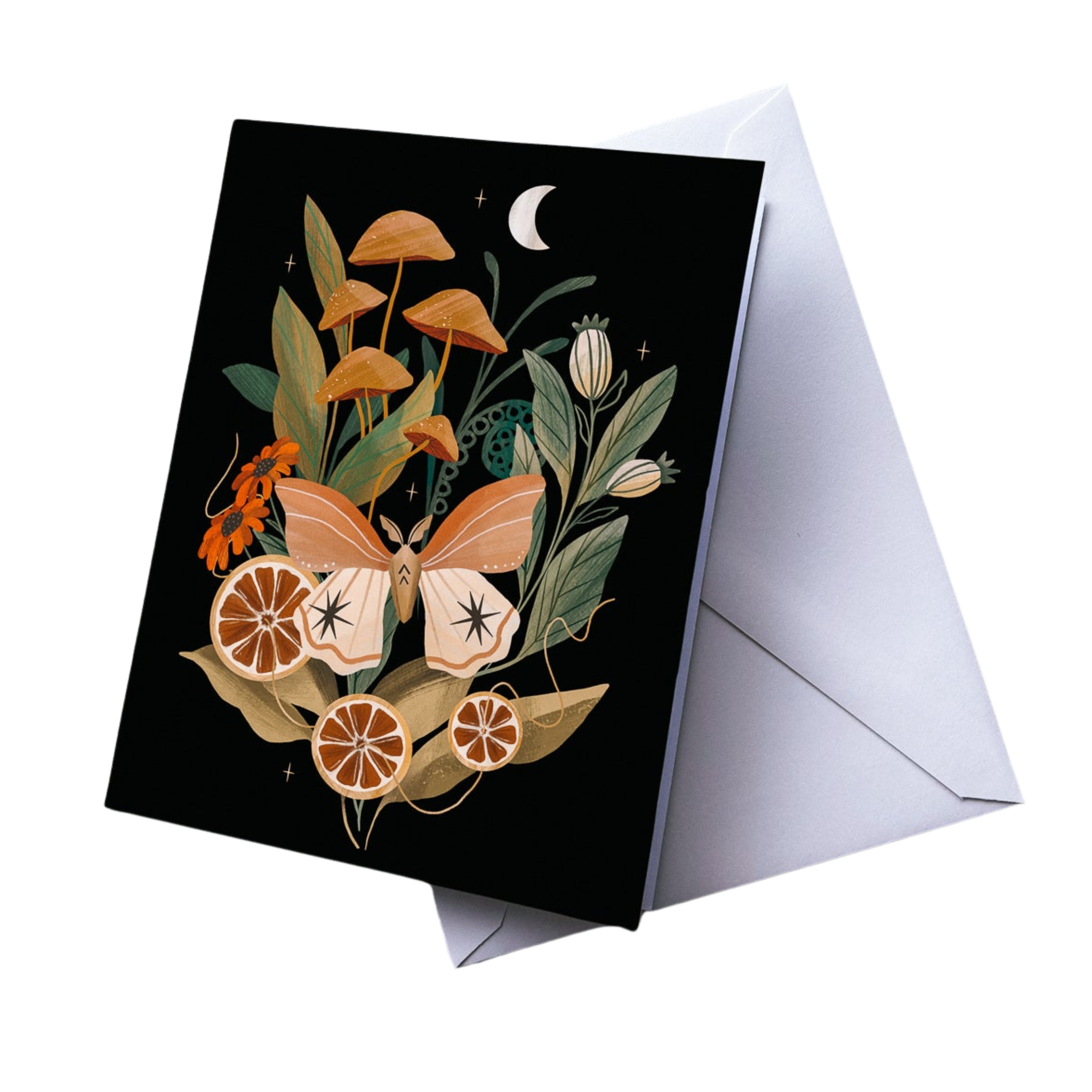Moths and Mushrooms Greeting Card