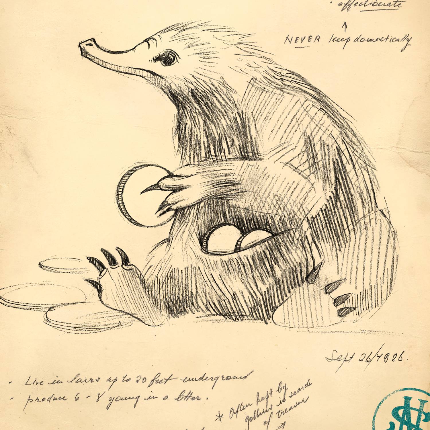 Niffler Sketch From Newt Scamander's Field Journal Limited Edition Art Print