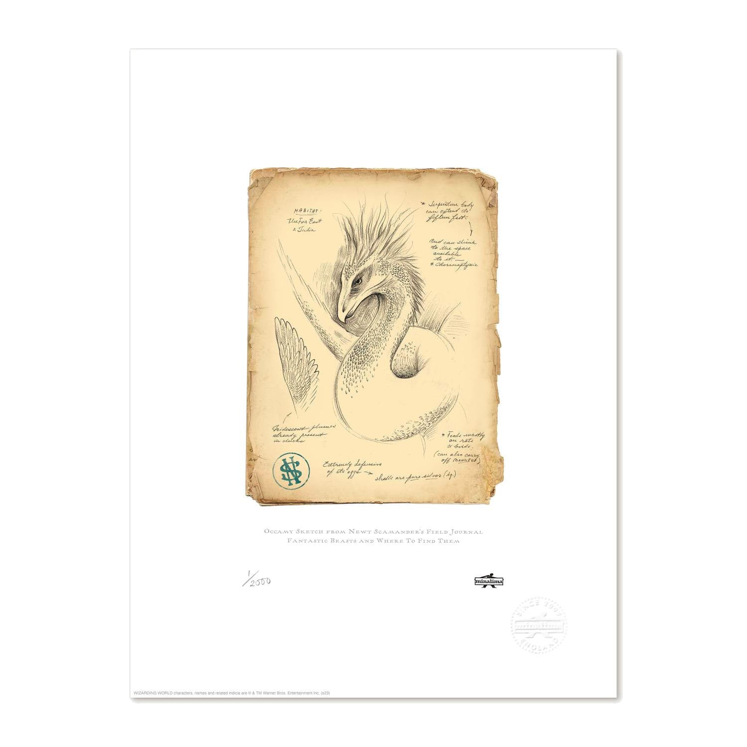 Occamy Sketch From Newt Scamander's Field Journal Limited Edition Art Print