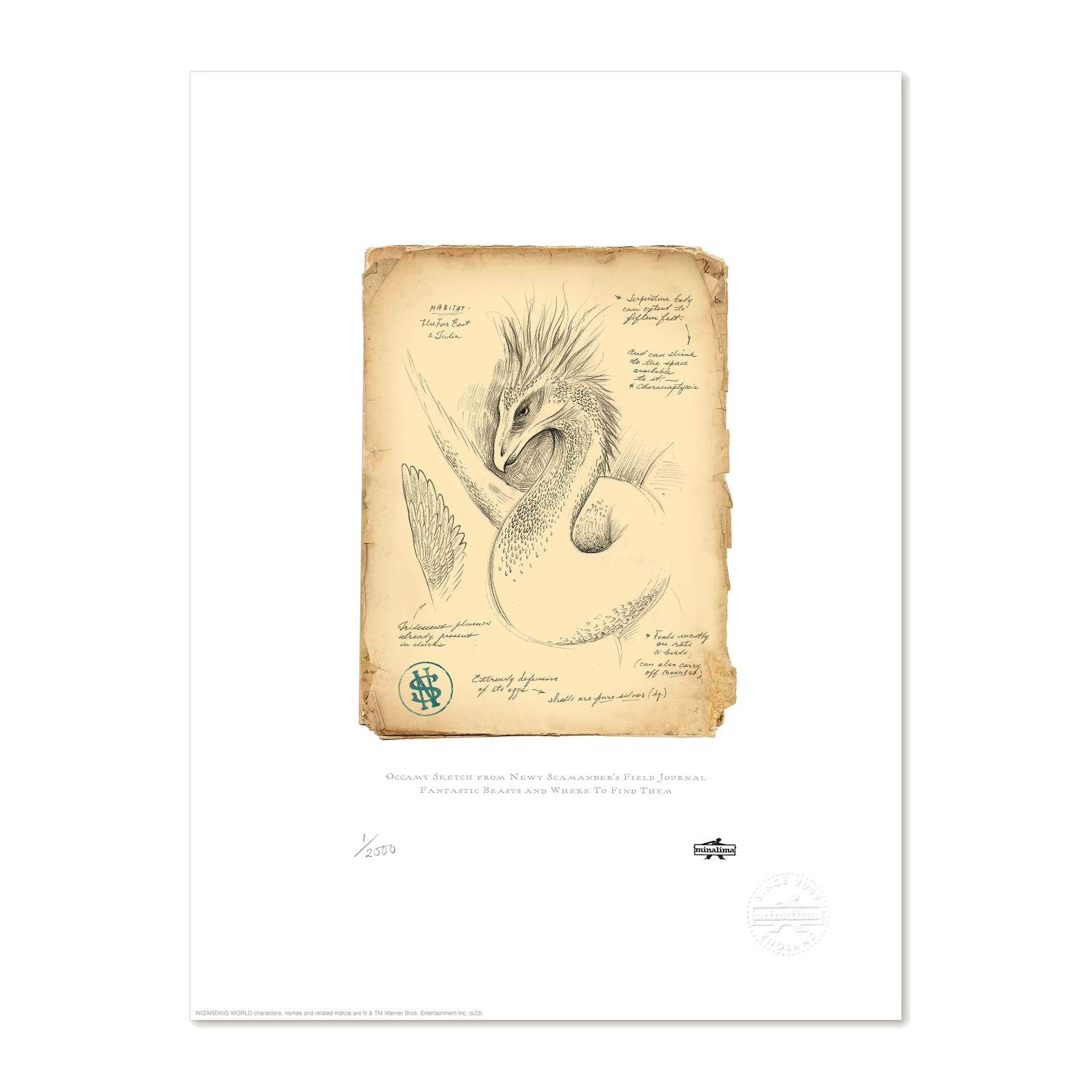 Occamy Sketch From Newt Scamander's Field Journal Limited Edition Art Print