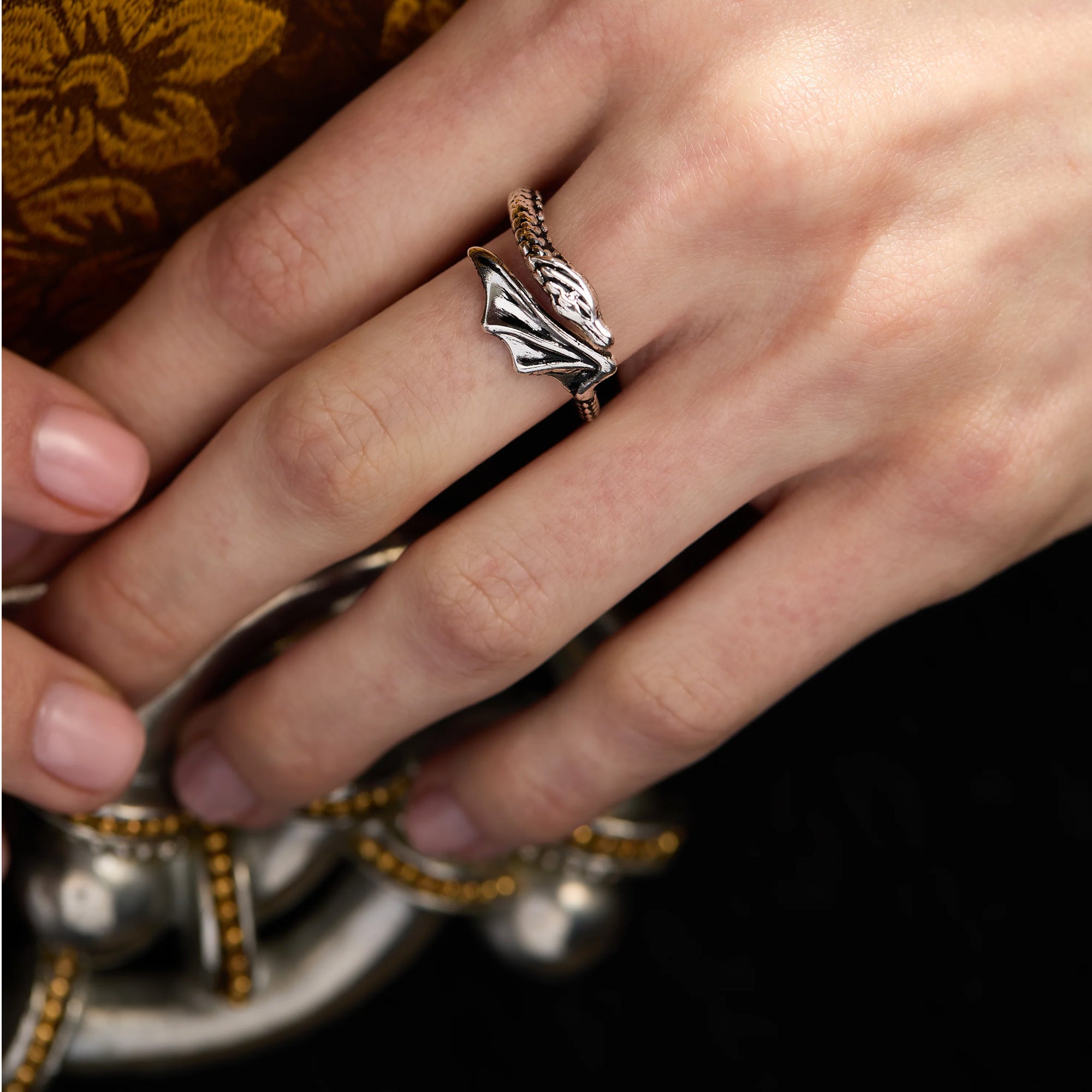 House of the Dragon Silver Syrax Bypass Ring - Alex + Ani