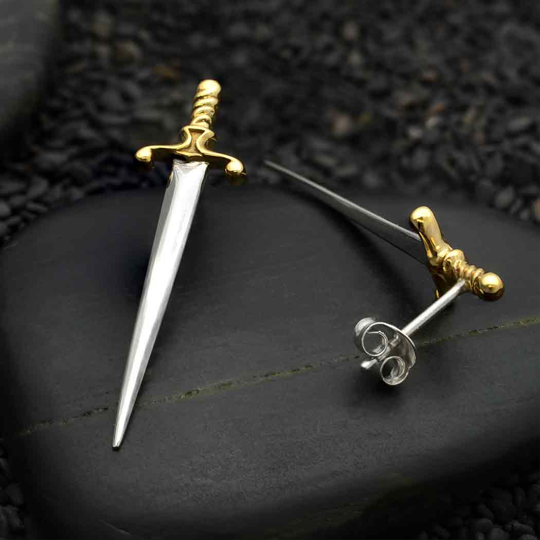 Sterling Silver & Brass Sword Earrings