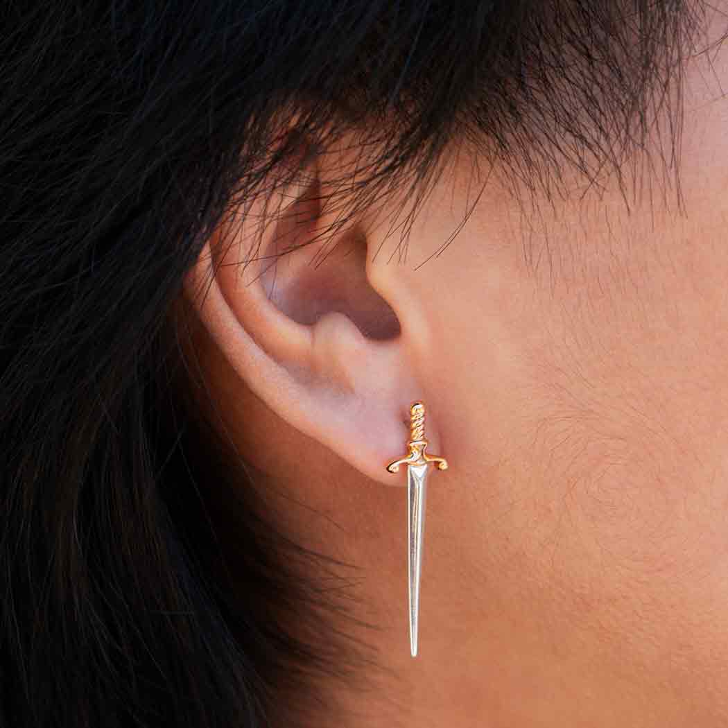 Sterling Silver & Brass Sword Earrings
