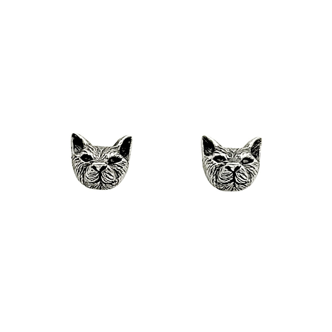 Sterling Silver Cat Head Post Earrings