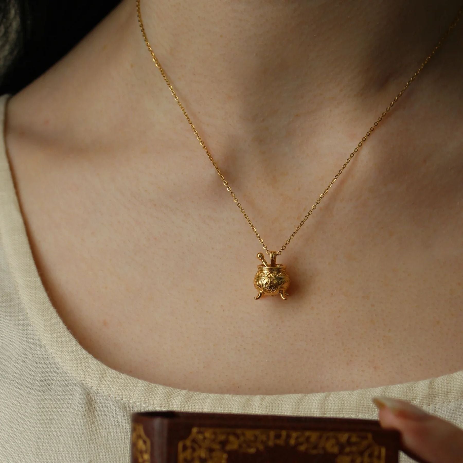 The Encyclopedia of Potion Making Gold Bookish Necklace