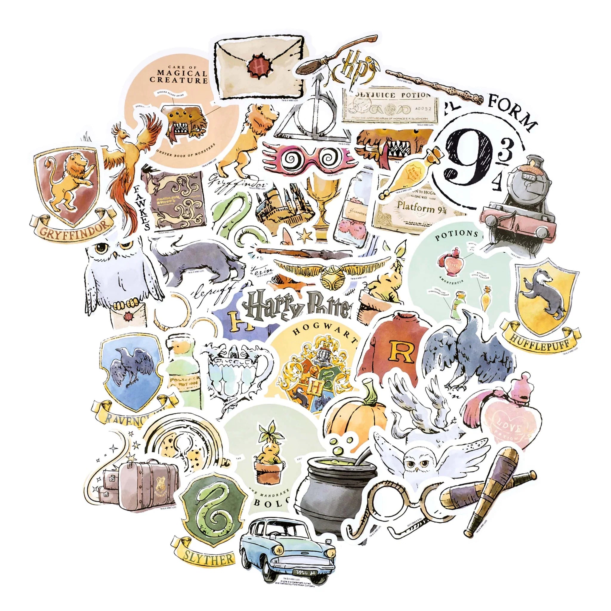 Harry Potter Watercolour Vinyl Decals (60 pack)