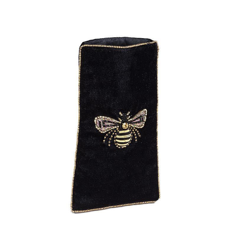 Beaded Bee Black Velvet Glasses Pouch