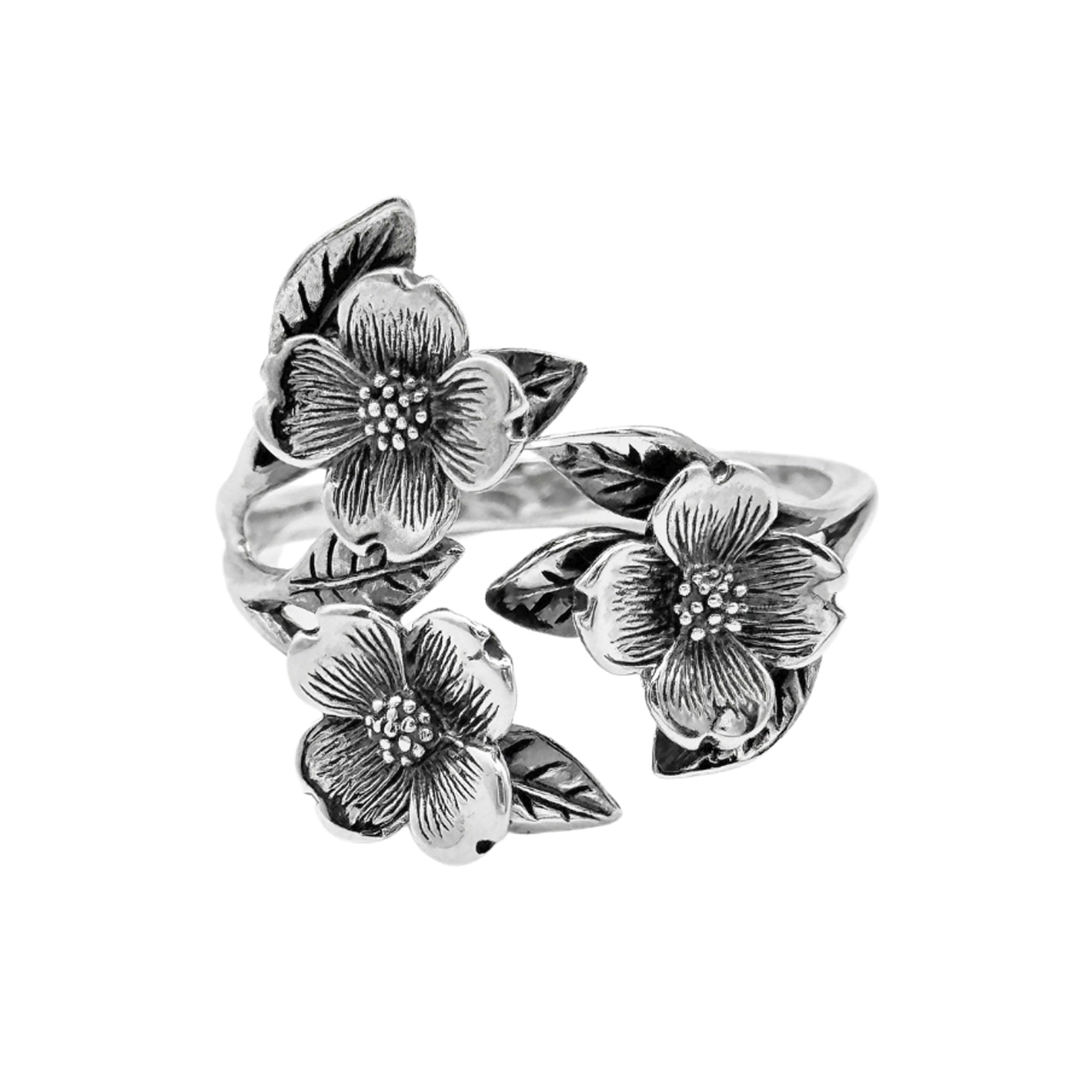 Sterling Silver Adjustable Dogwood Flower Ring