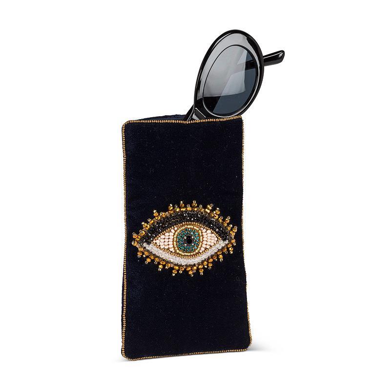 Beaded Eye Navy Velvet Glasses Pouch
