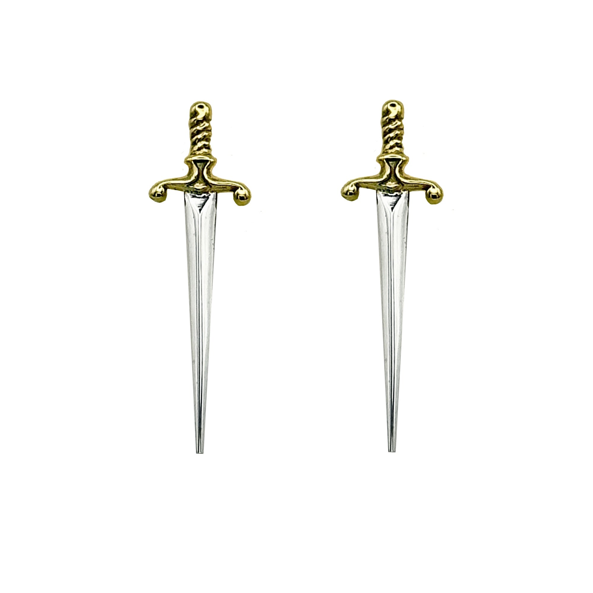 Sterling Silver & Brass Sword Earrings