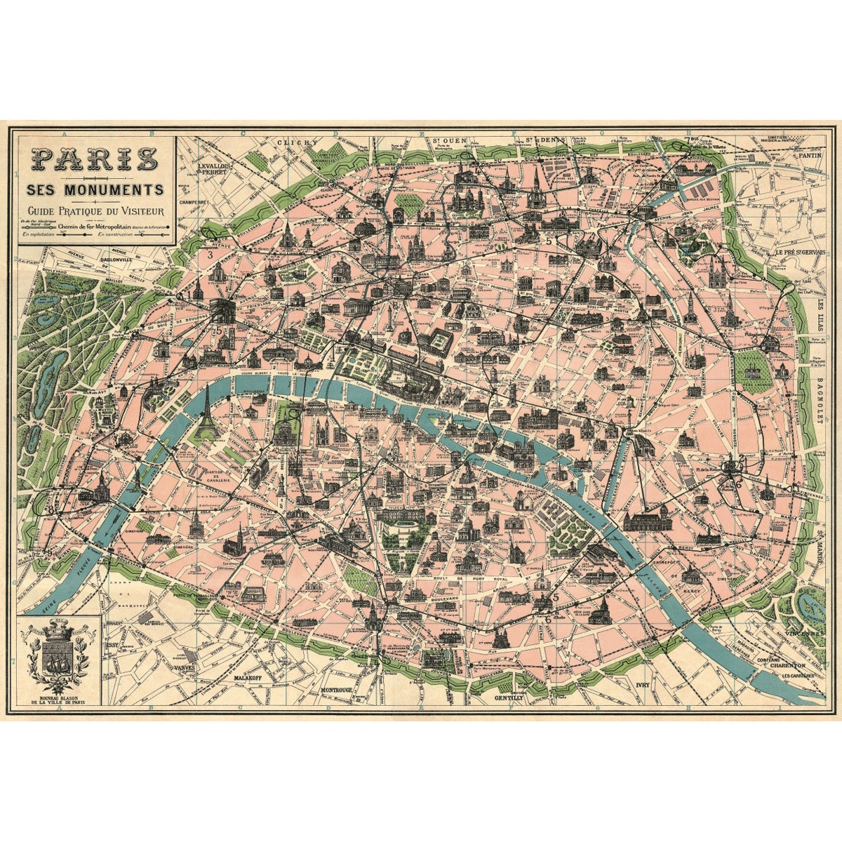 Paris Map Vintage Print