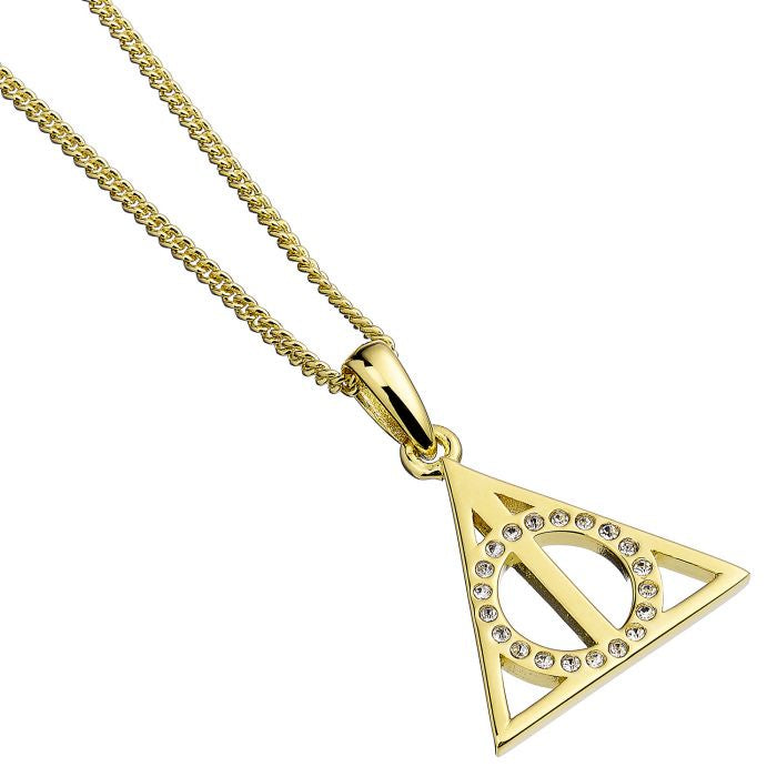 Gold Plated Deathly Hallows Necklace with Crystals