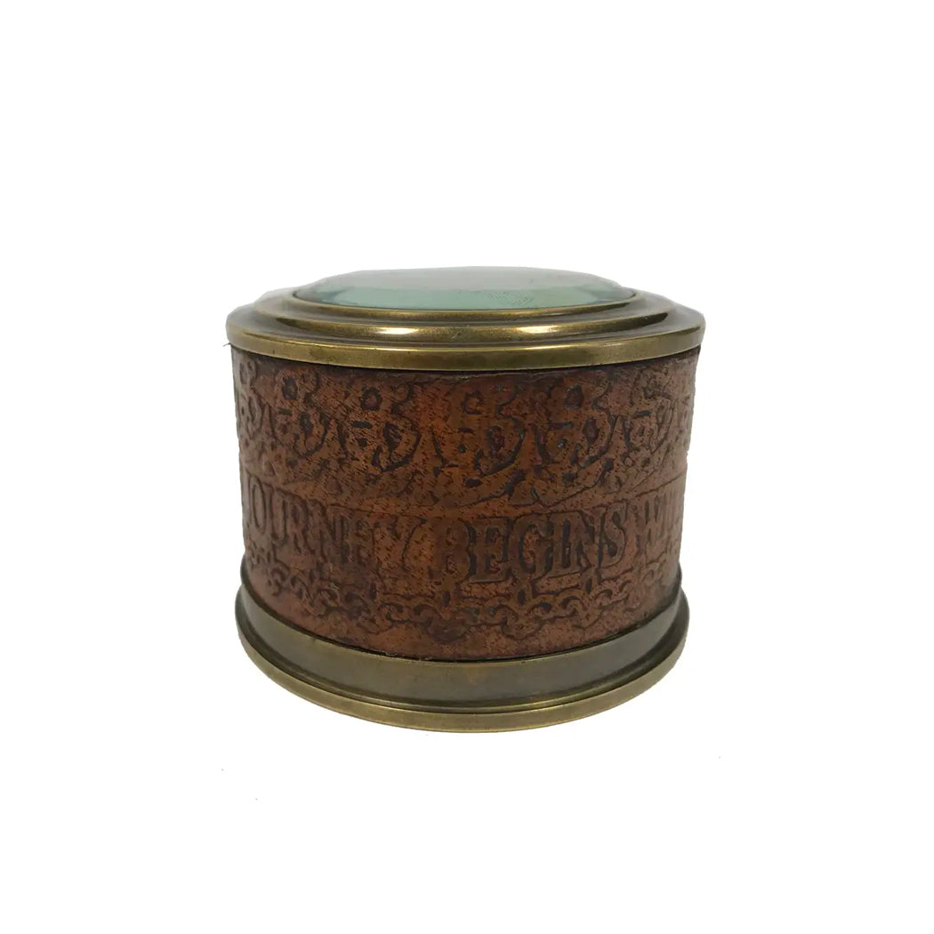 Brass Compass in Leather-Wrapped Case