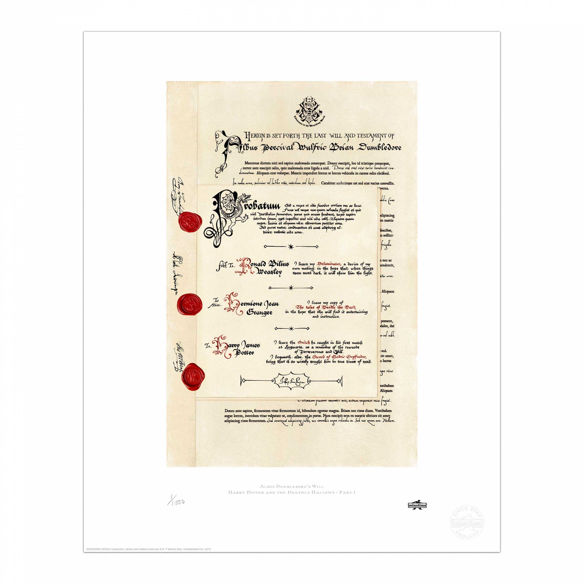 Albus Dumbledore's Will Limited Edition Art Print