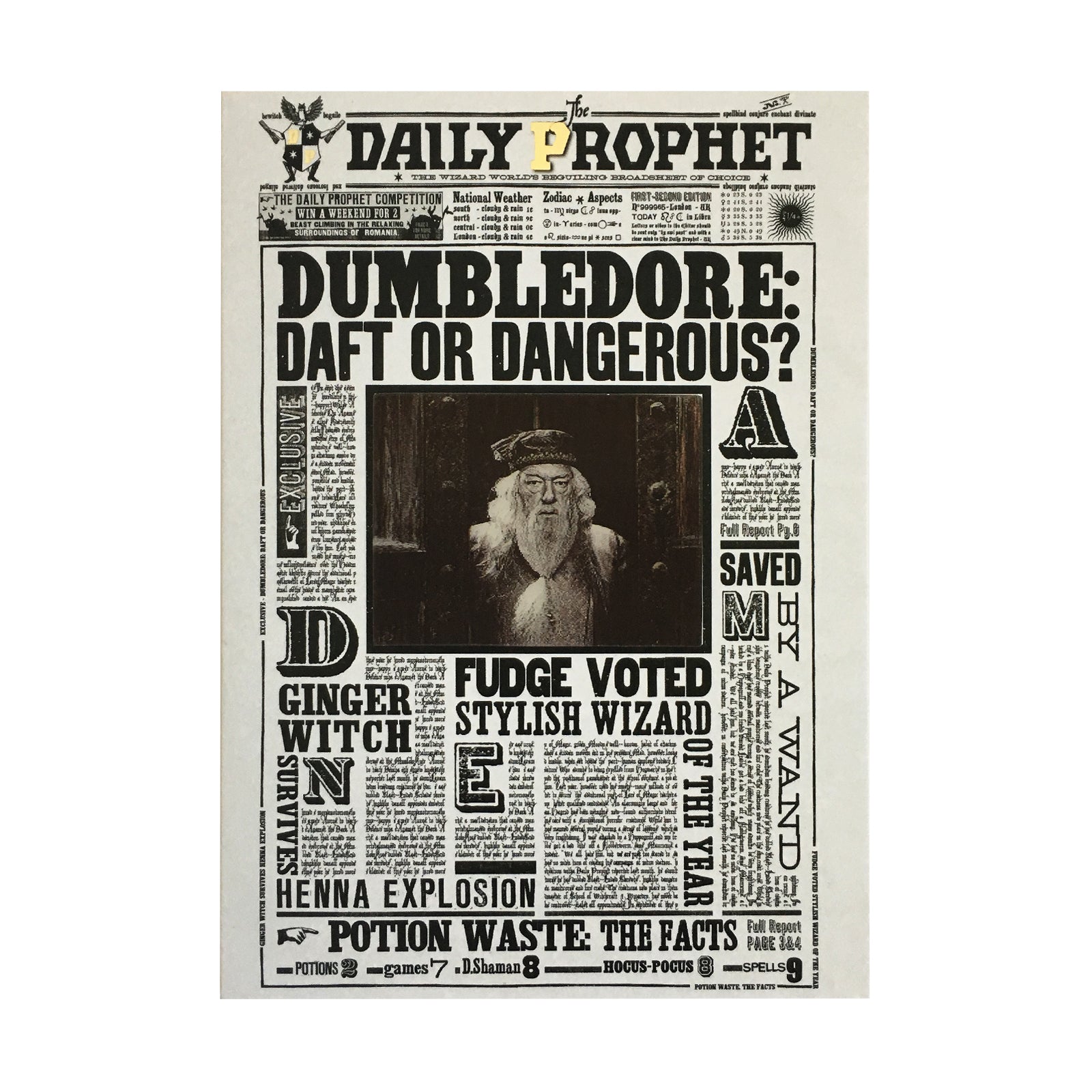 The Daily Prophet - Dumbledore: Daft or Dangerous Lenticular Notecard