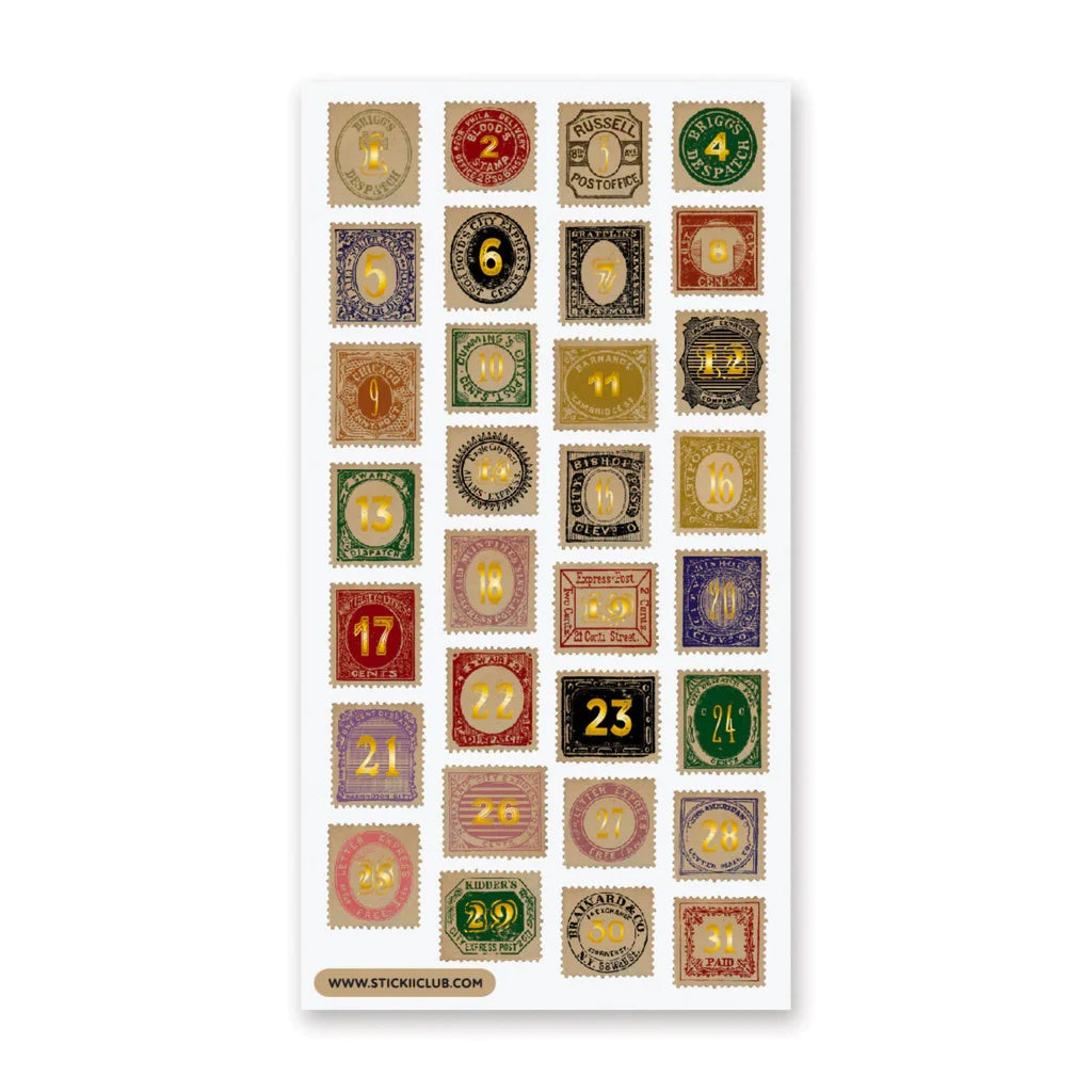 Gilded Stamp Numbers Sticker Sheet