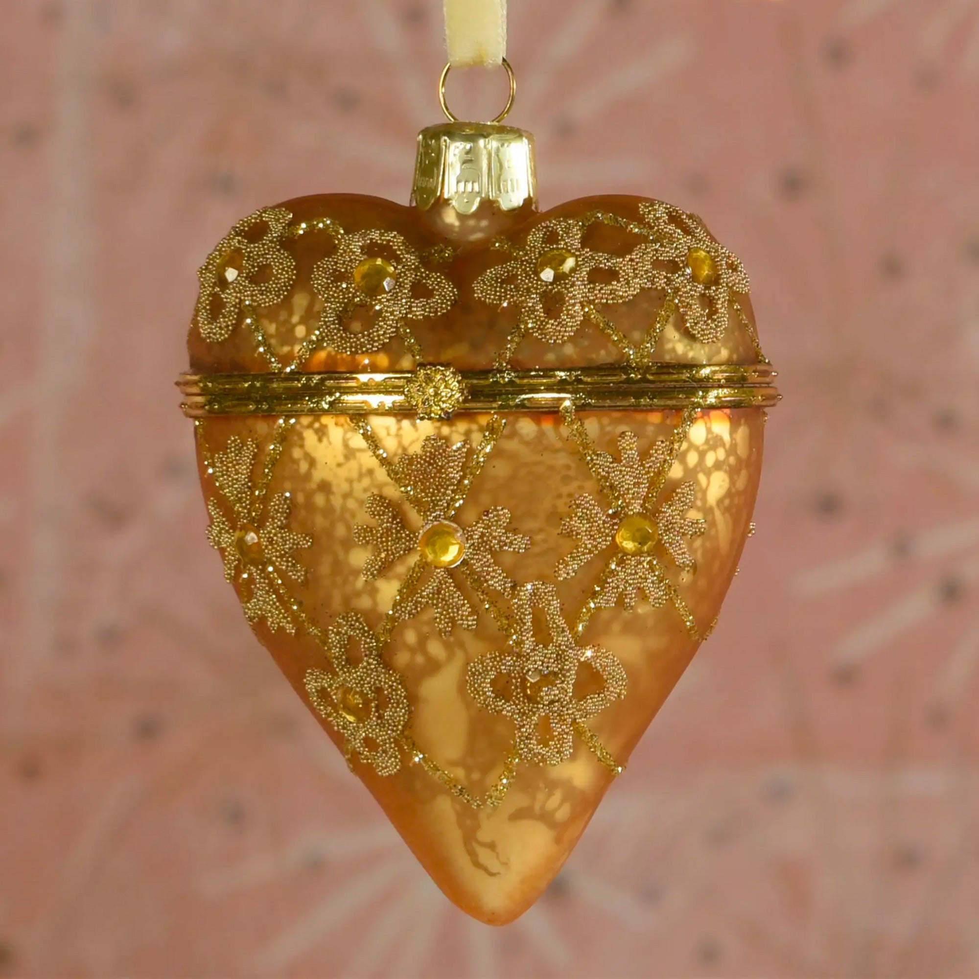 Bejeweled Heart Locket Ornament - Gold