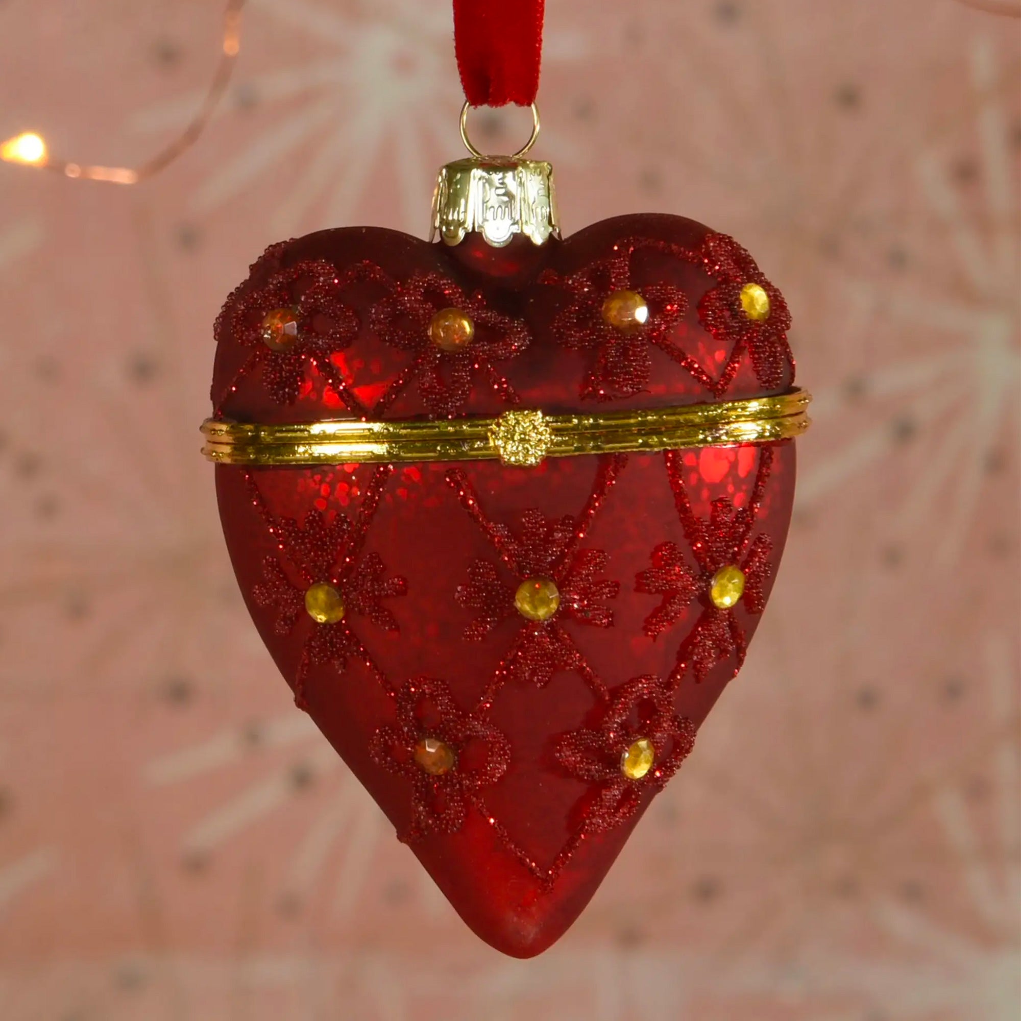Bejeweled Heart Locket Ornament - Red