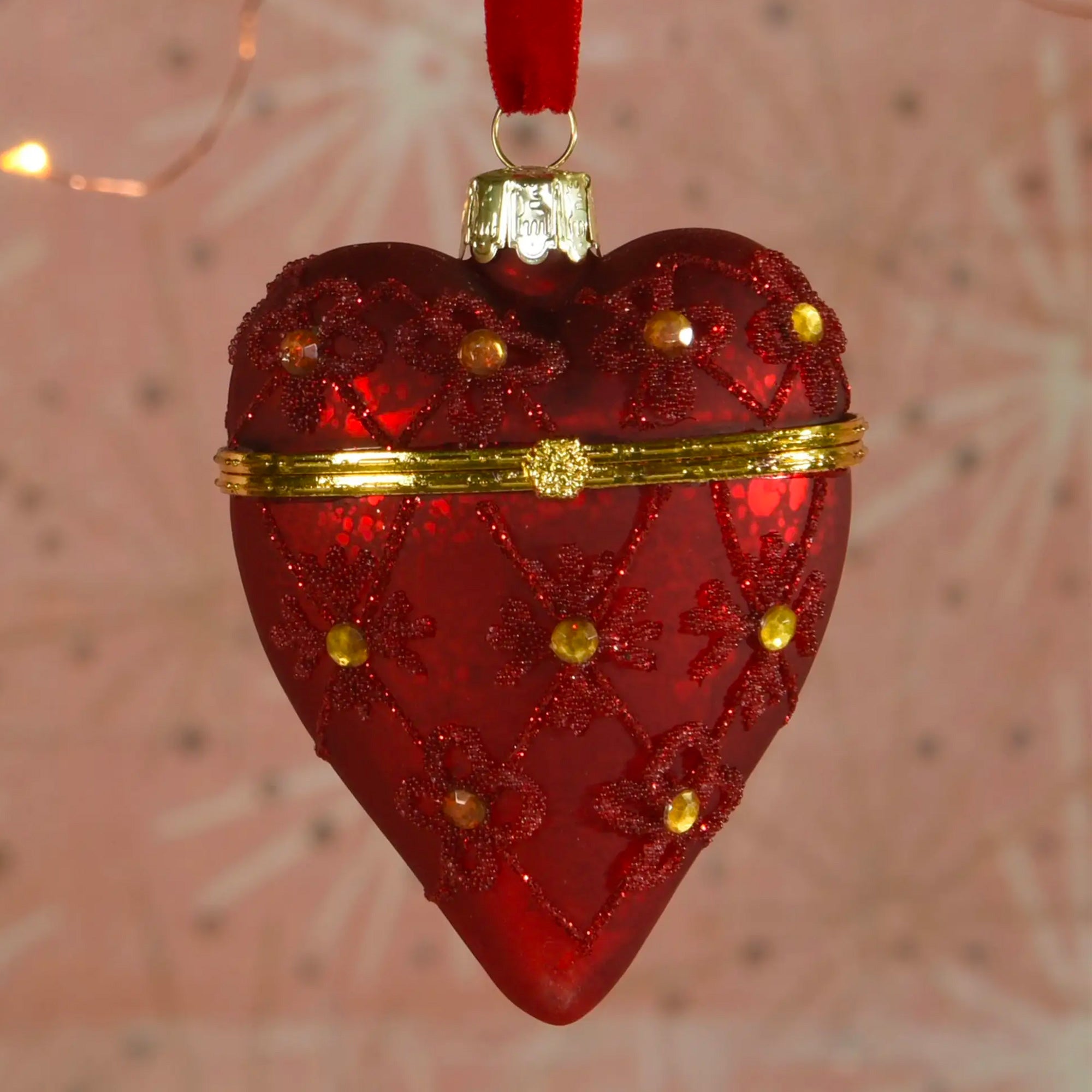 Bejeweled Heart Locket Ornament - Red