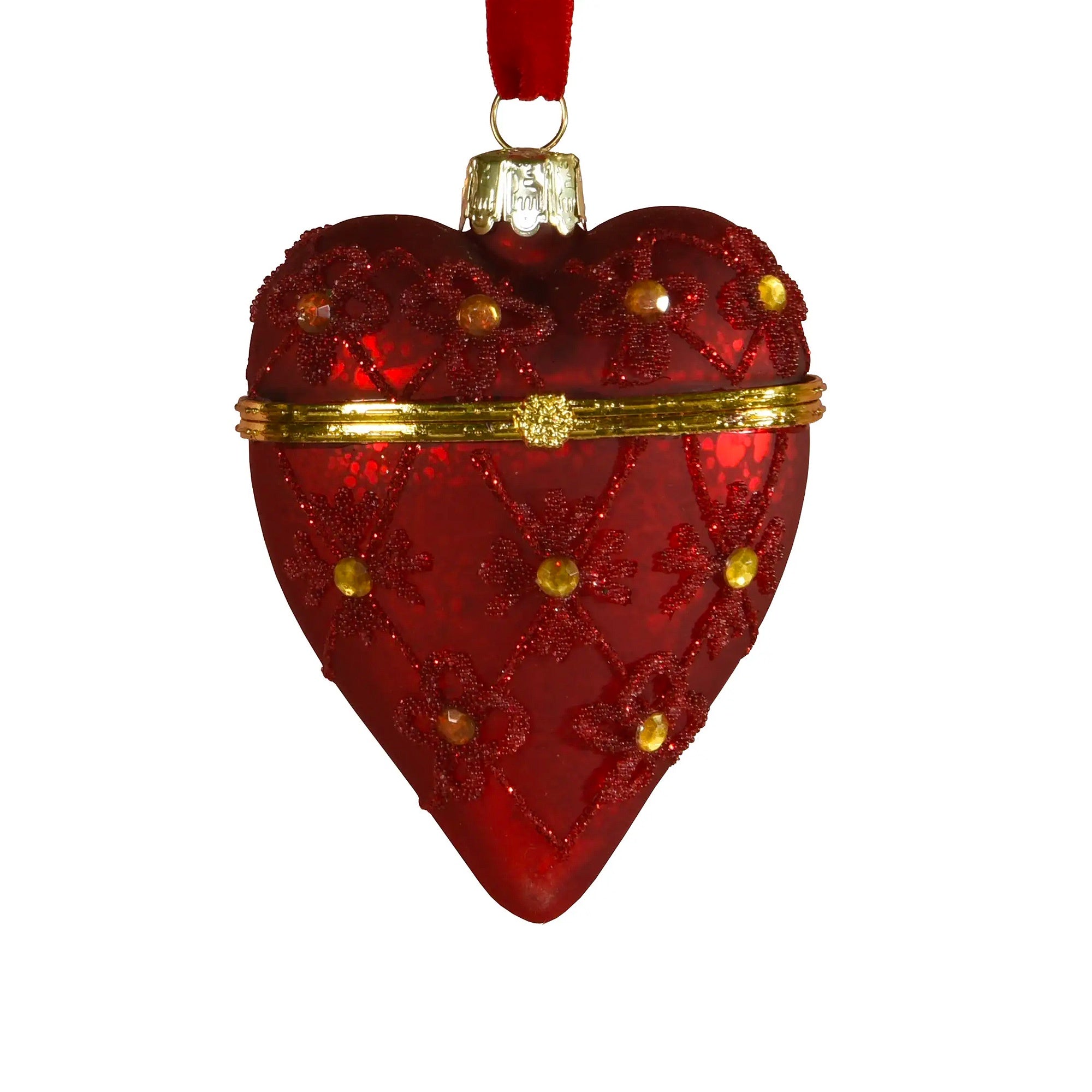 Bejeweled Heart Locket Ornament - Red