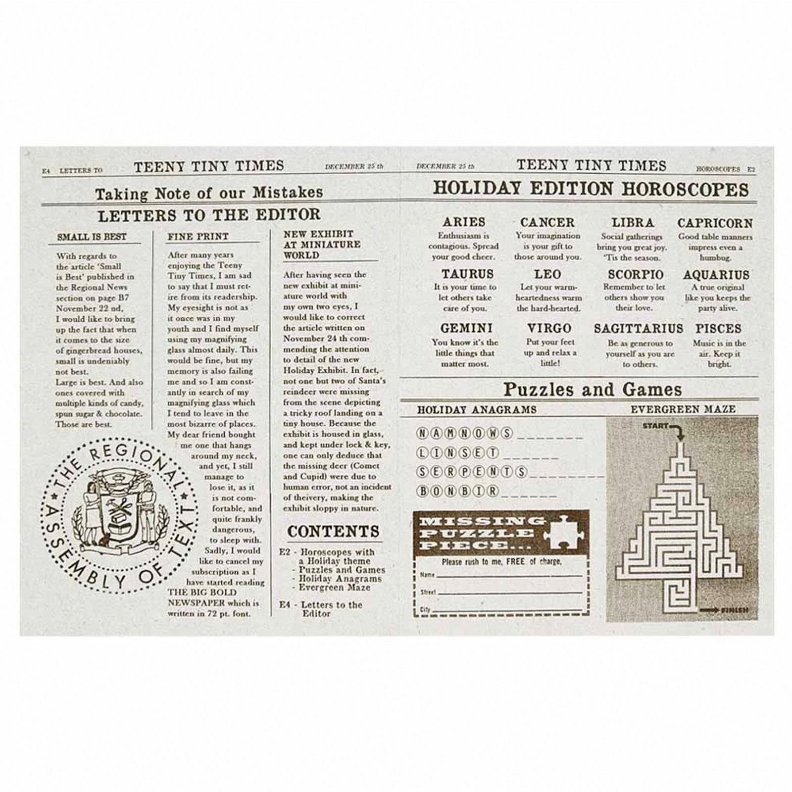Newspaper Holiday Horoscopes Card