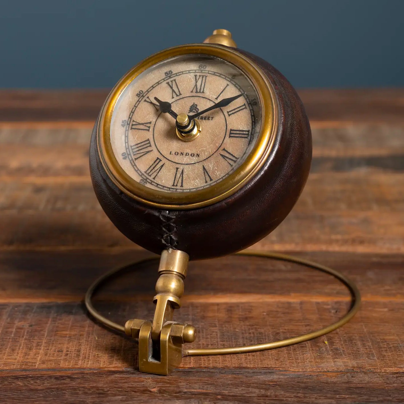 Leather Clock on Brass Stand