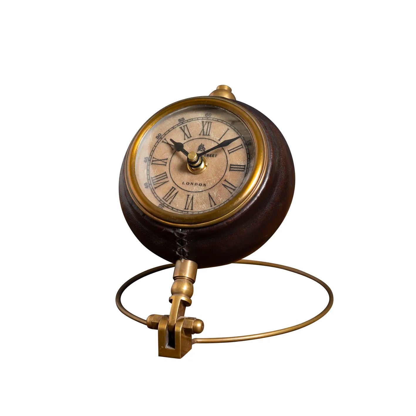 Leather Clock on Brass Stand