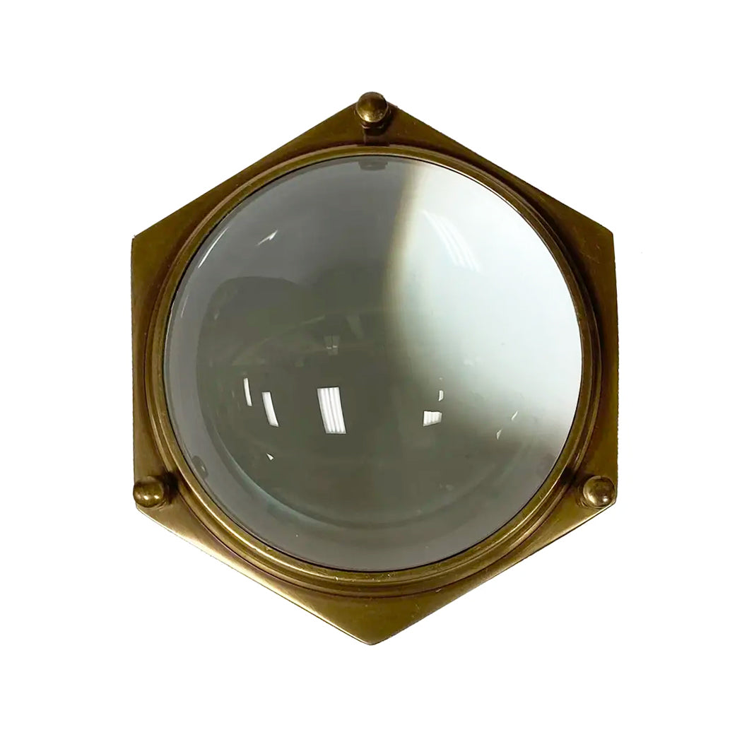 Antiqued Brass Hexagonal Dome Desk Magnifier