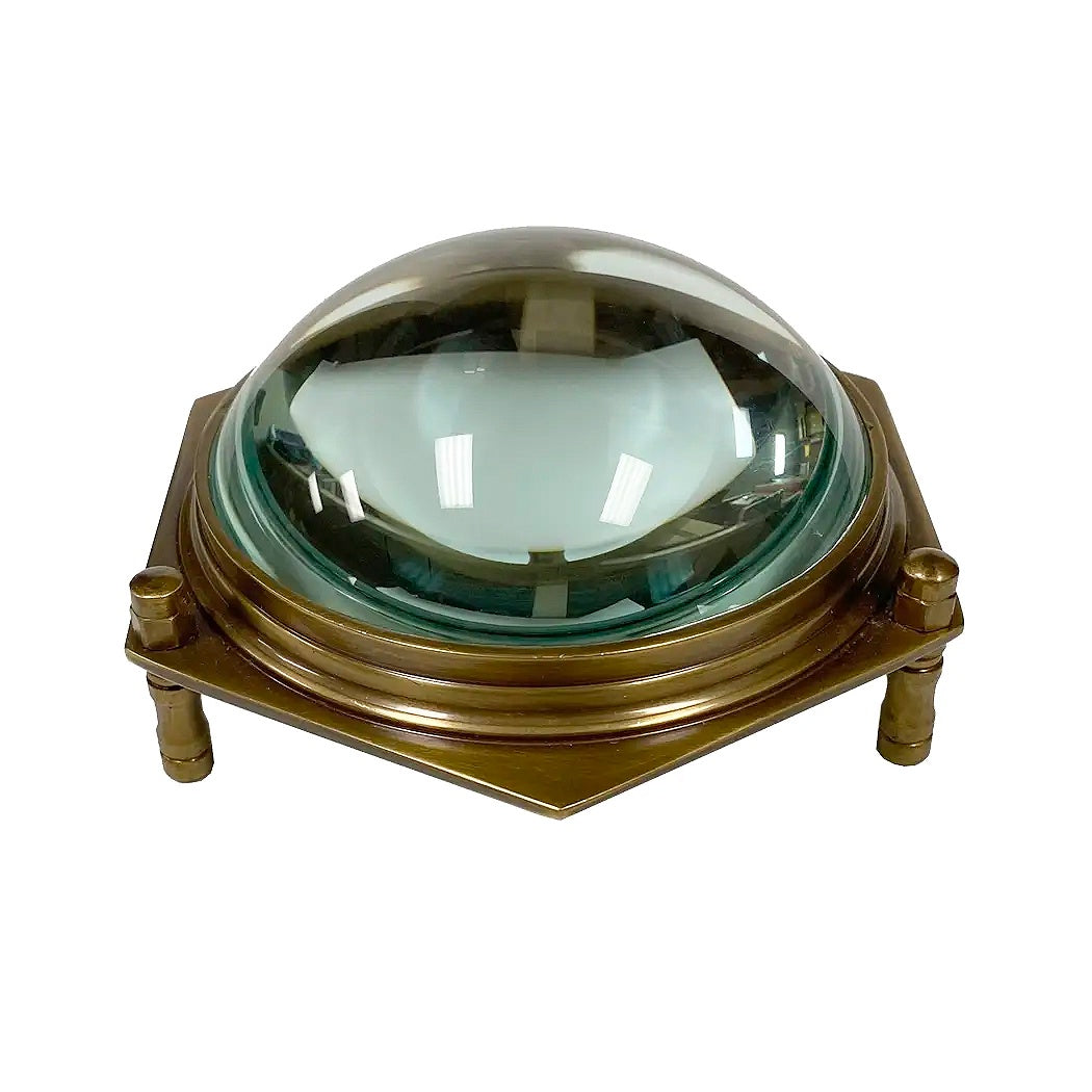 Antiqued Brass Hexagonal Dome Desk Magnifier