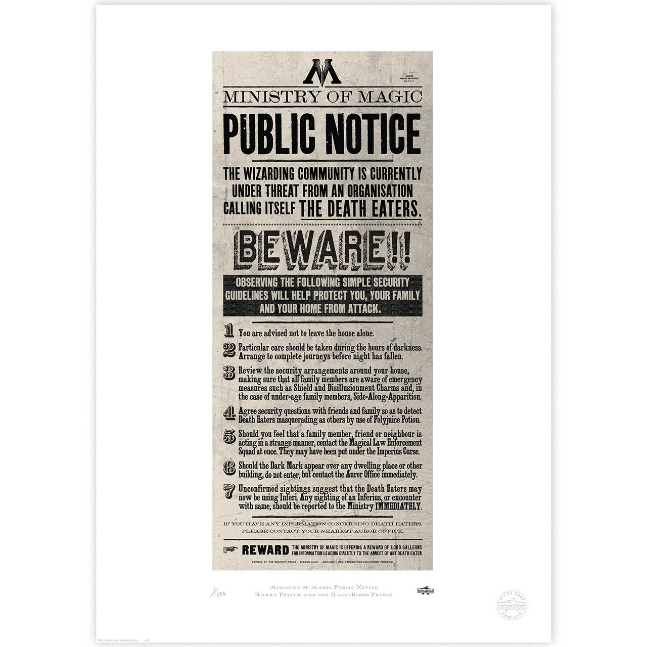 Ministry of Magic Public Notice Limited Edition Art Print