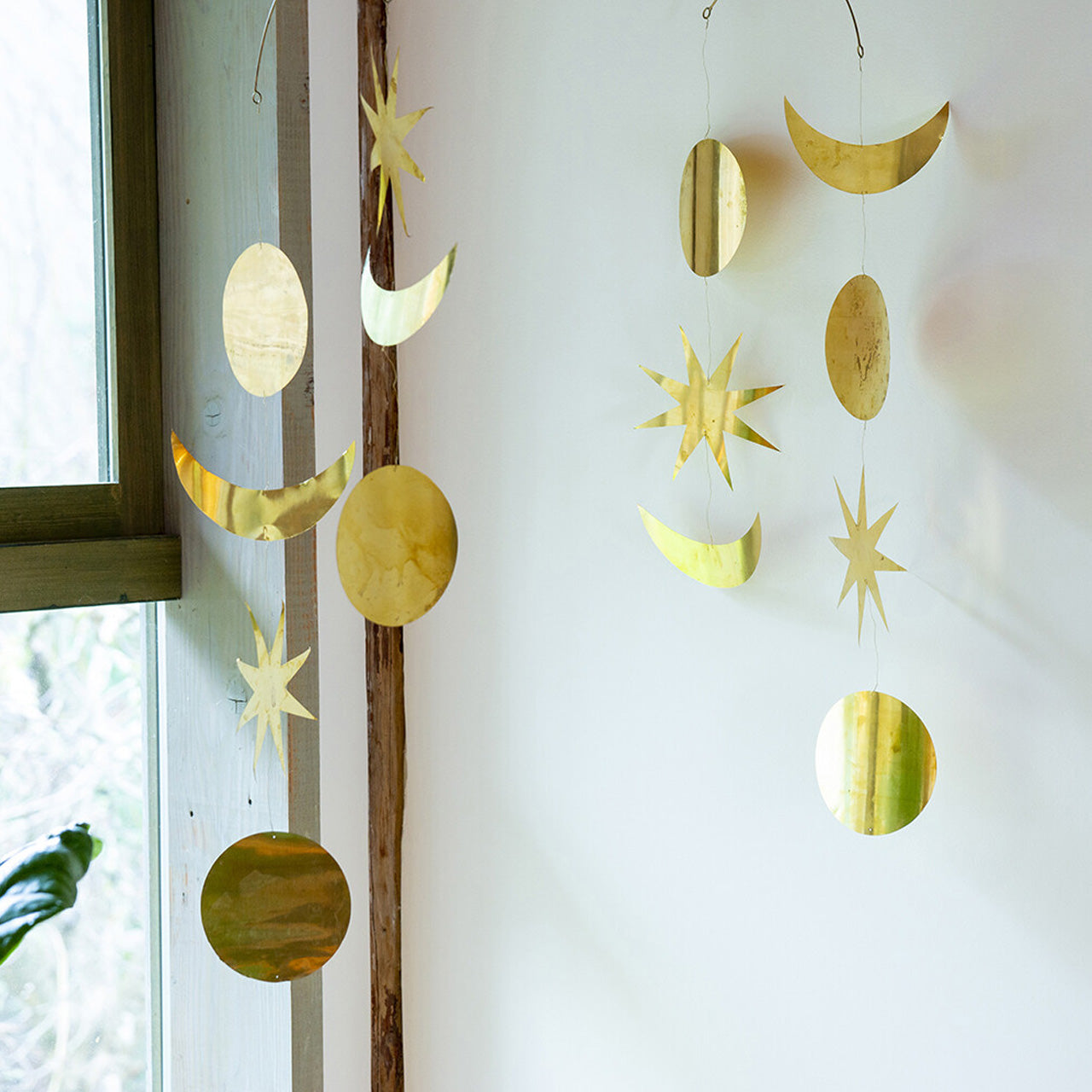 Oversized Brass Star & Moon Mobile