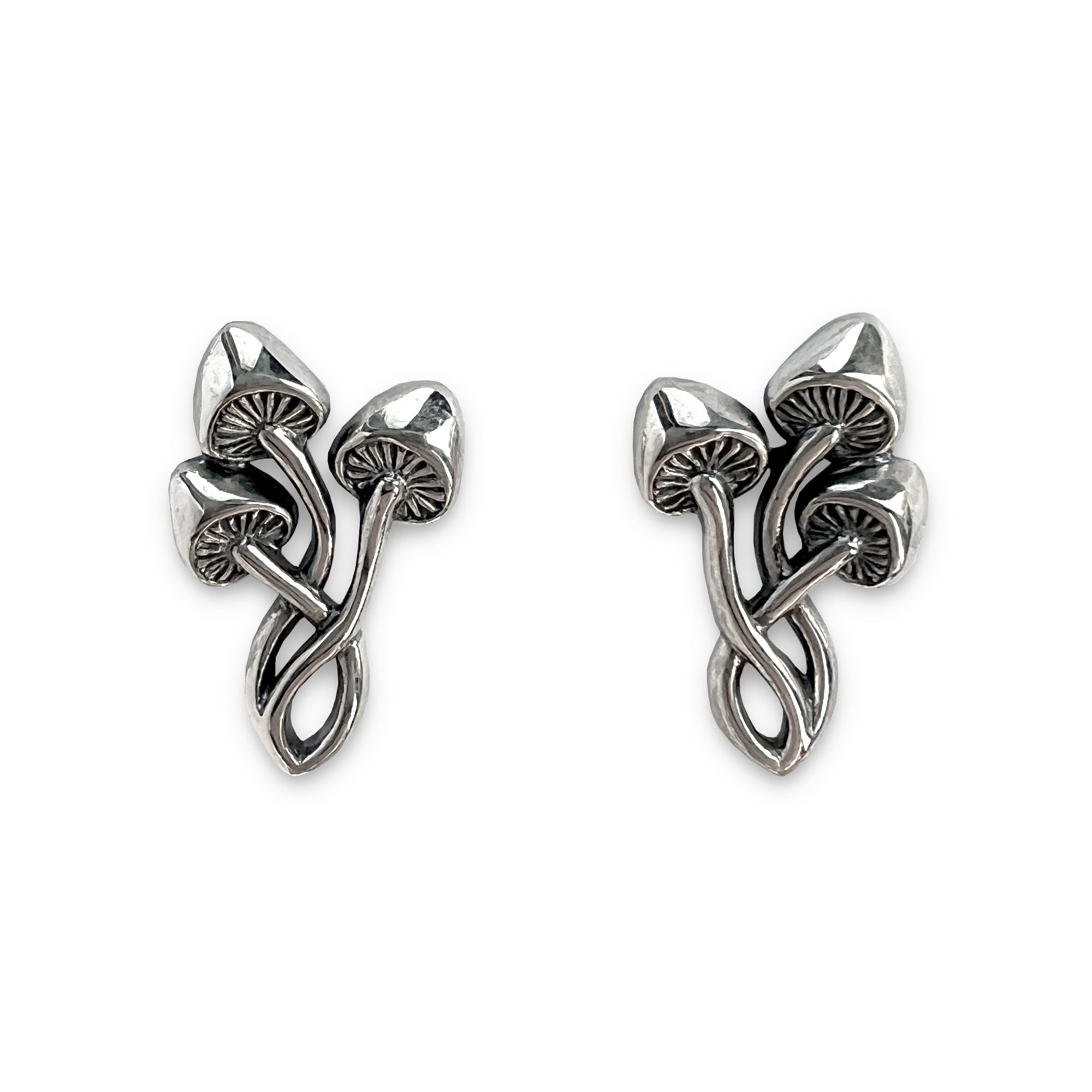 Silver Mushroom Trio Stud Earrings