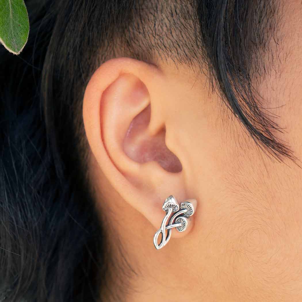 Silver Mushroom Trio Stud Earrings