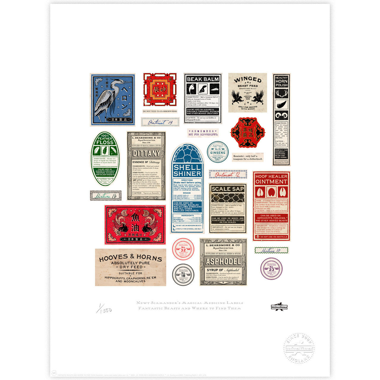 Newt Scamander's Magical Medicine Labels Limited Edition Art Print