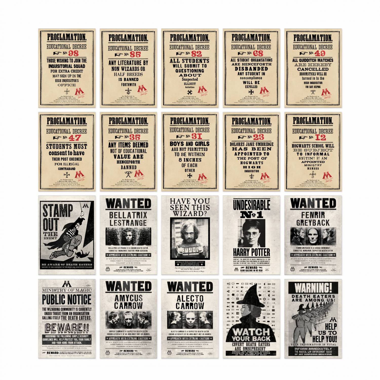 Ministry of Magic Postcards - Proclamations & Wanted Posters Series