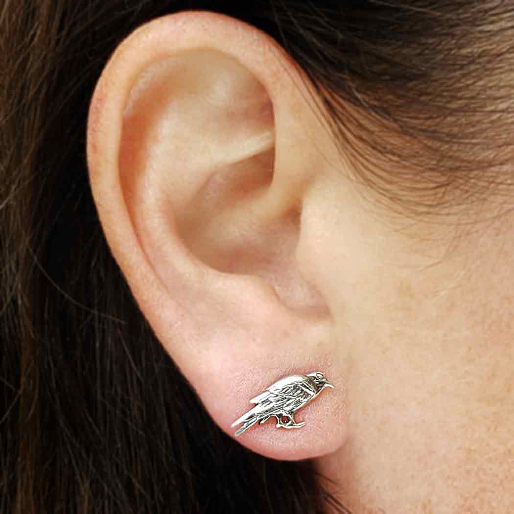 Sterling Silver Raven Post Earrings