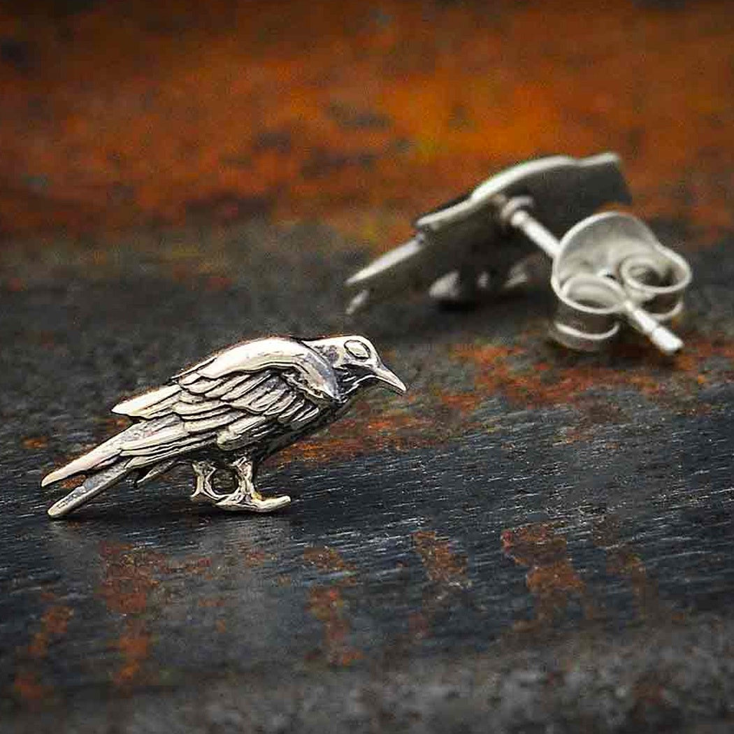 Sterling Silver Raven Post Earrings