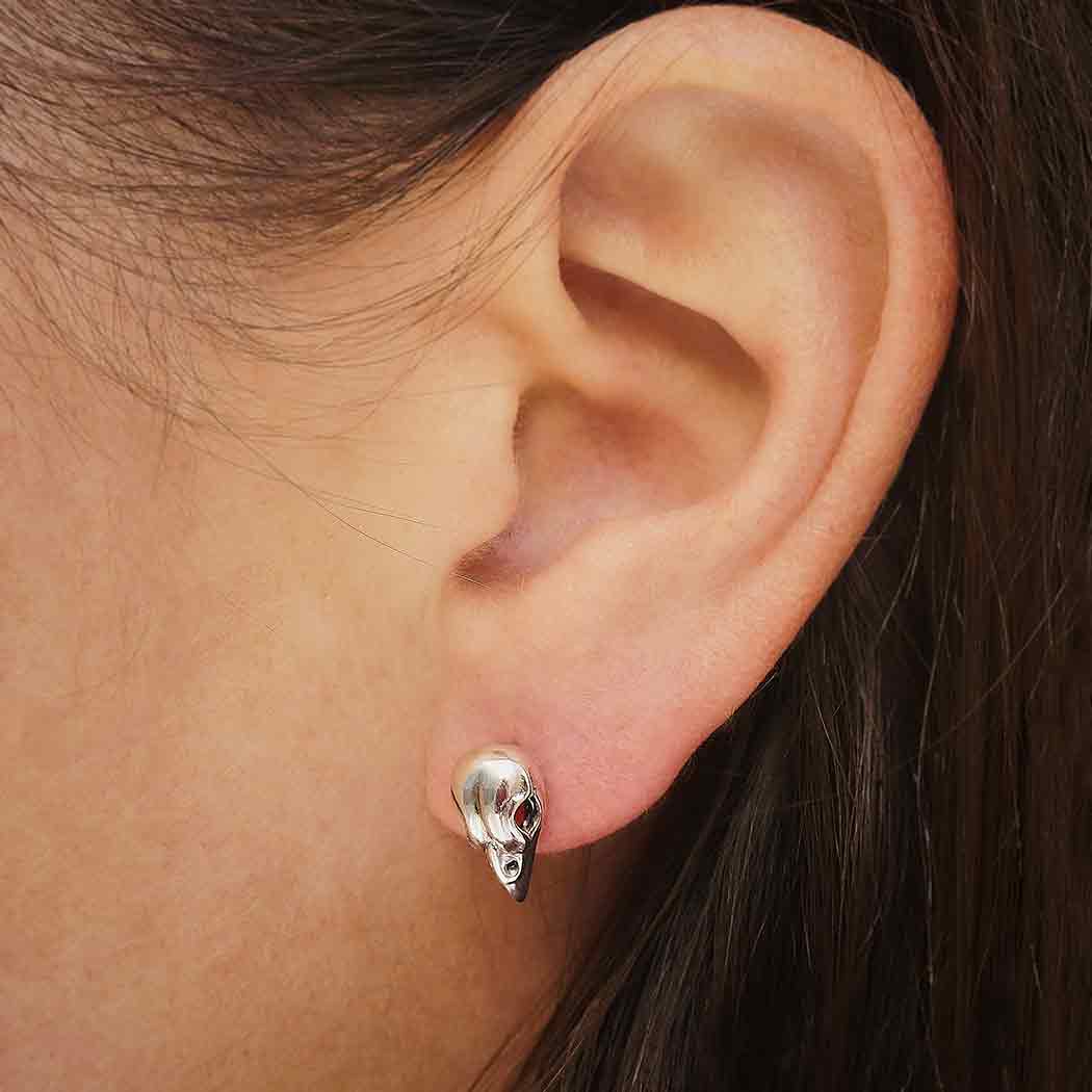 Sterling Silver Sparrow Skull Post Earrings