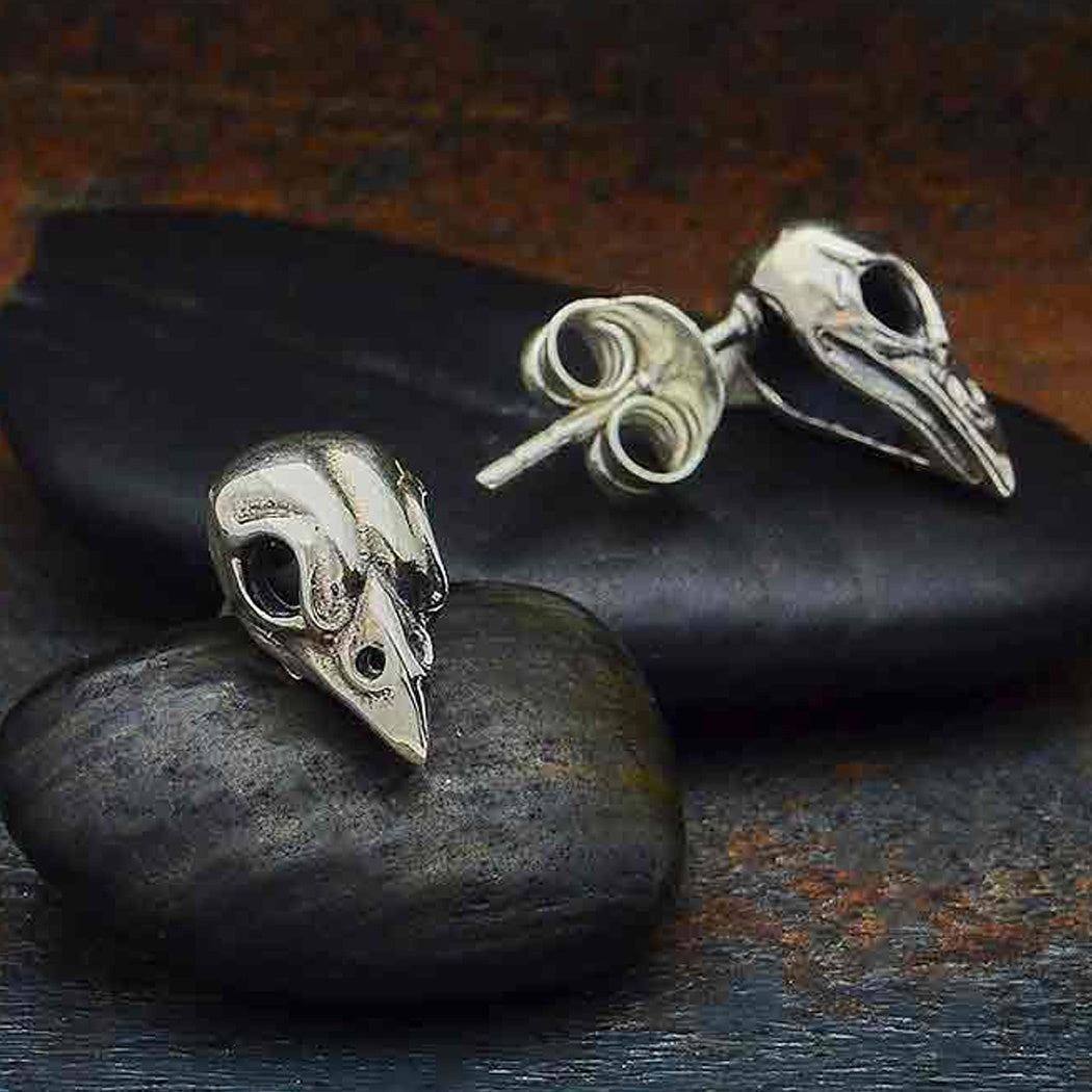 Sterling Silver Sparrow Skull Post Earrings