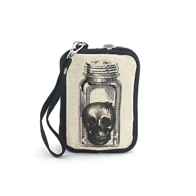 Skull in a Jar Canvas Wristlet Wallet