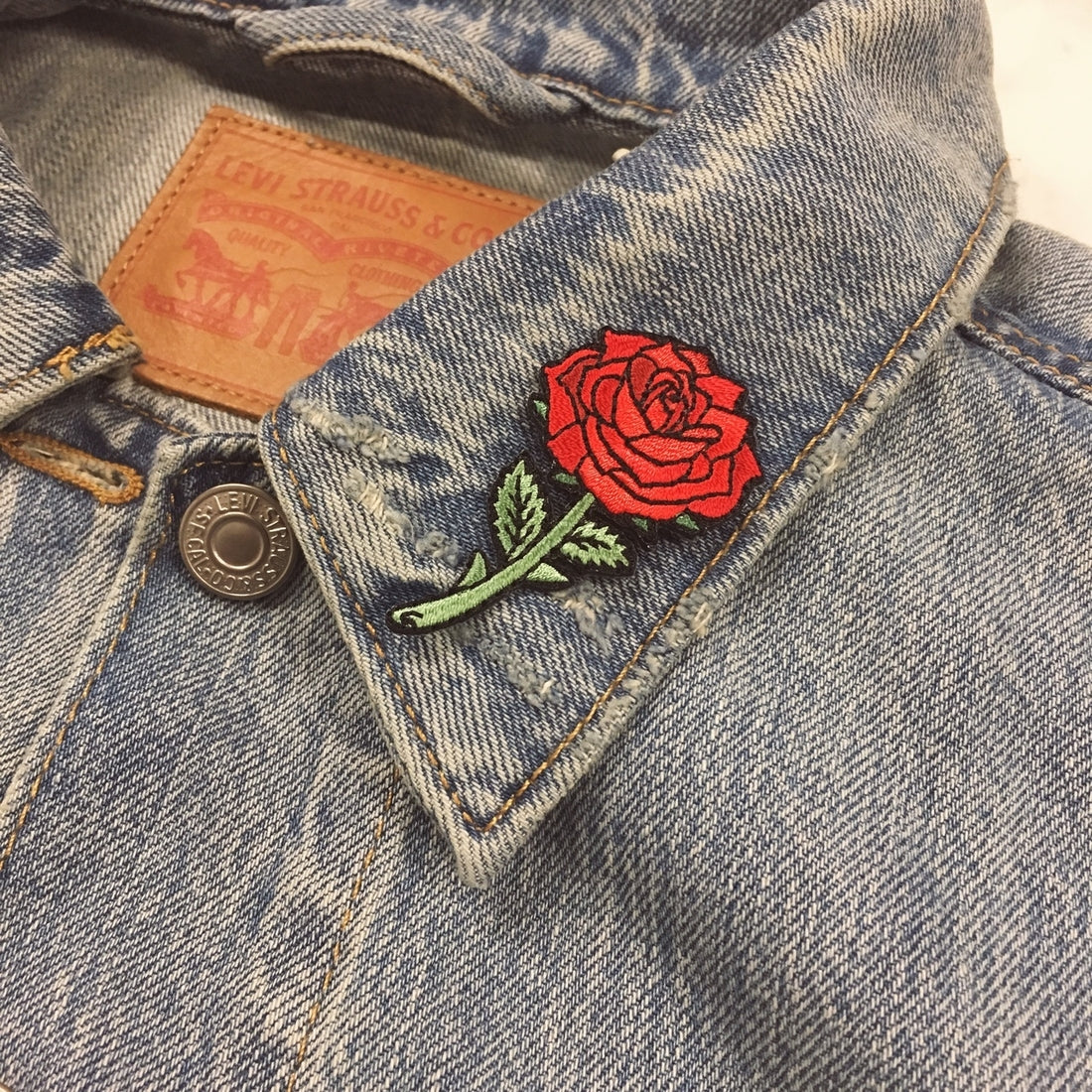 Single Red Rose Iron-On Patch