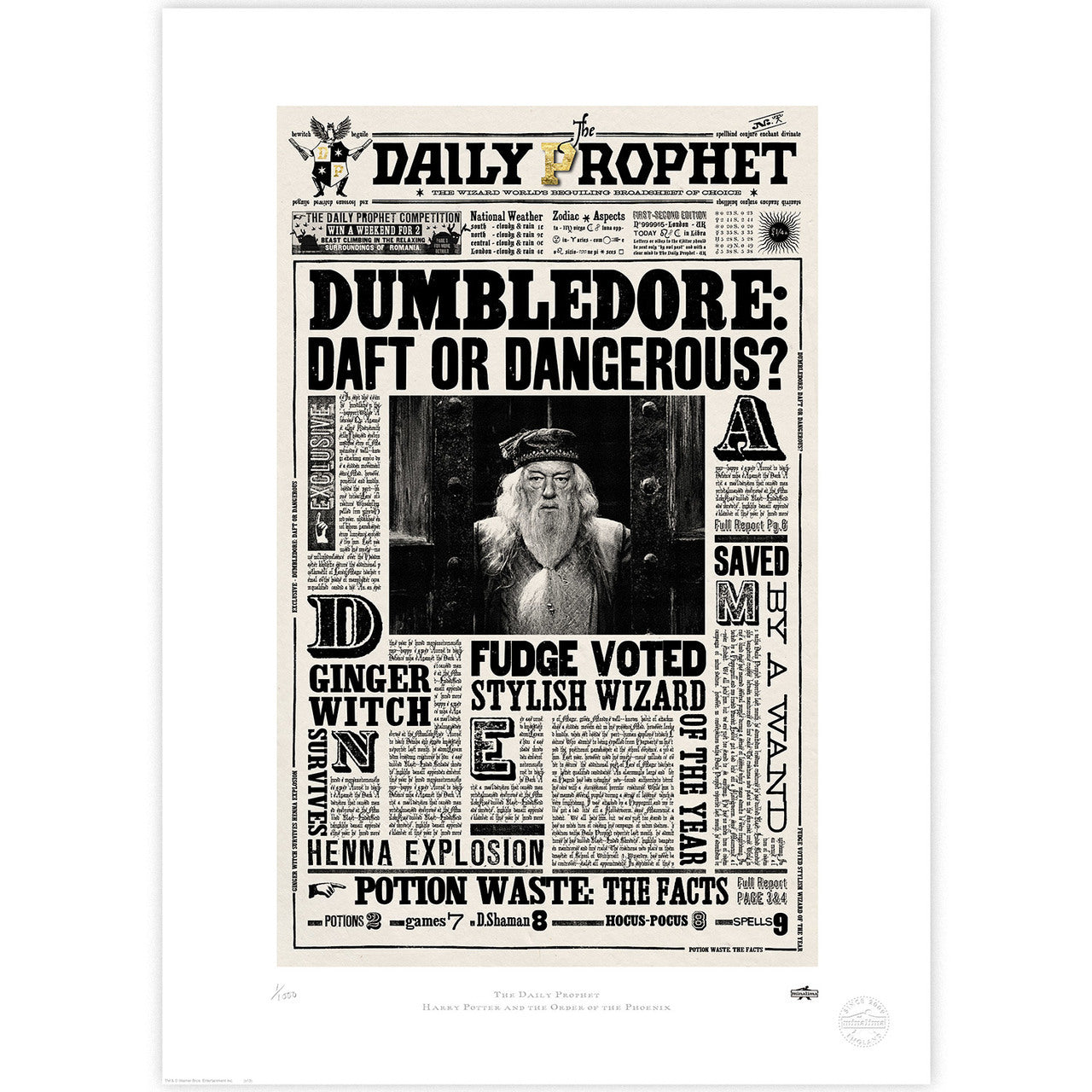 The Daily Prophet - Dumbledore: Daft or Dangerous? Limited Edition Art Print