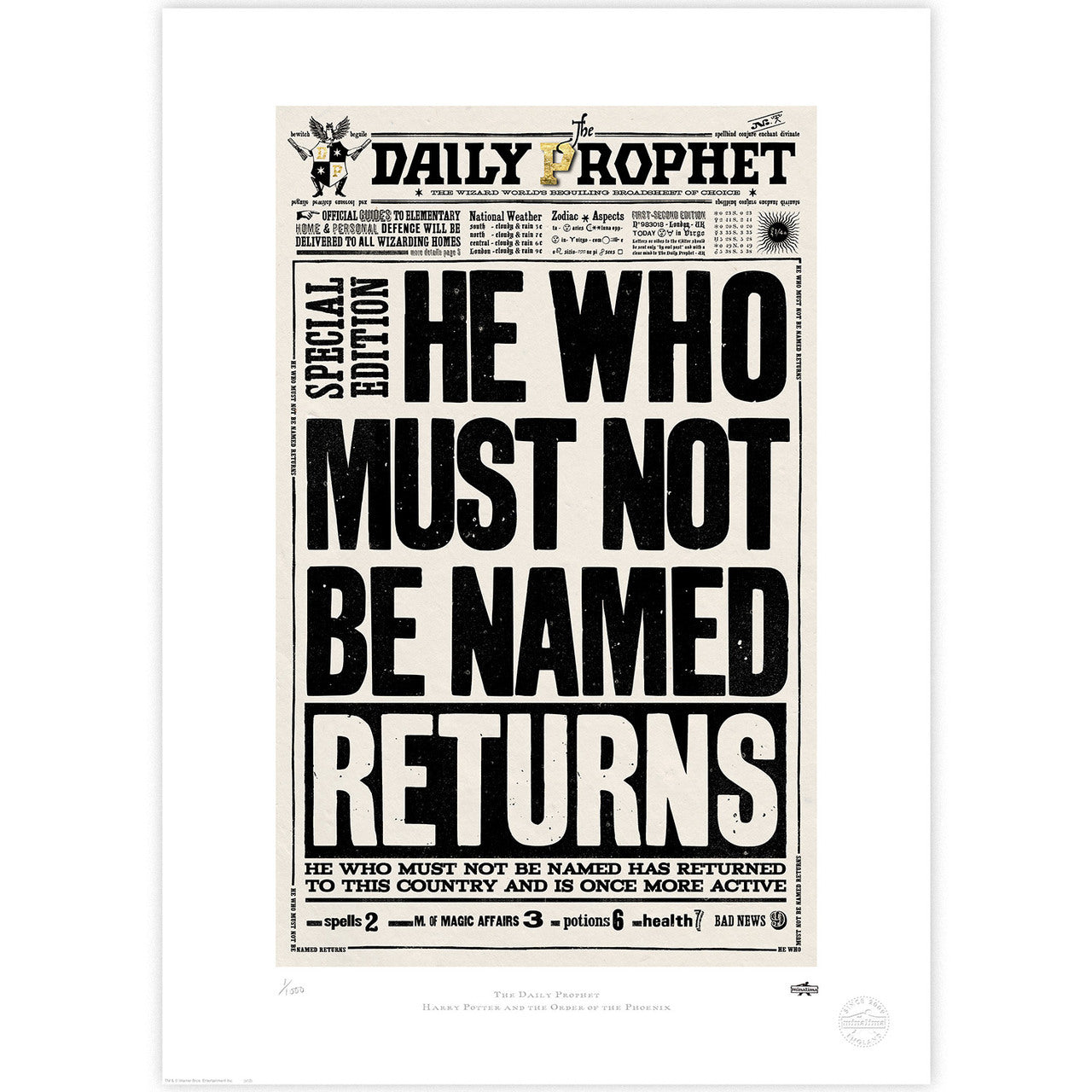 The Daily Prophet - He Who Must Not Be Named Returns Limited Edition Art Print