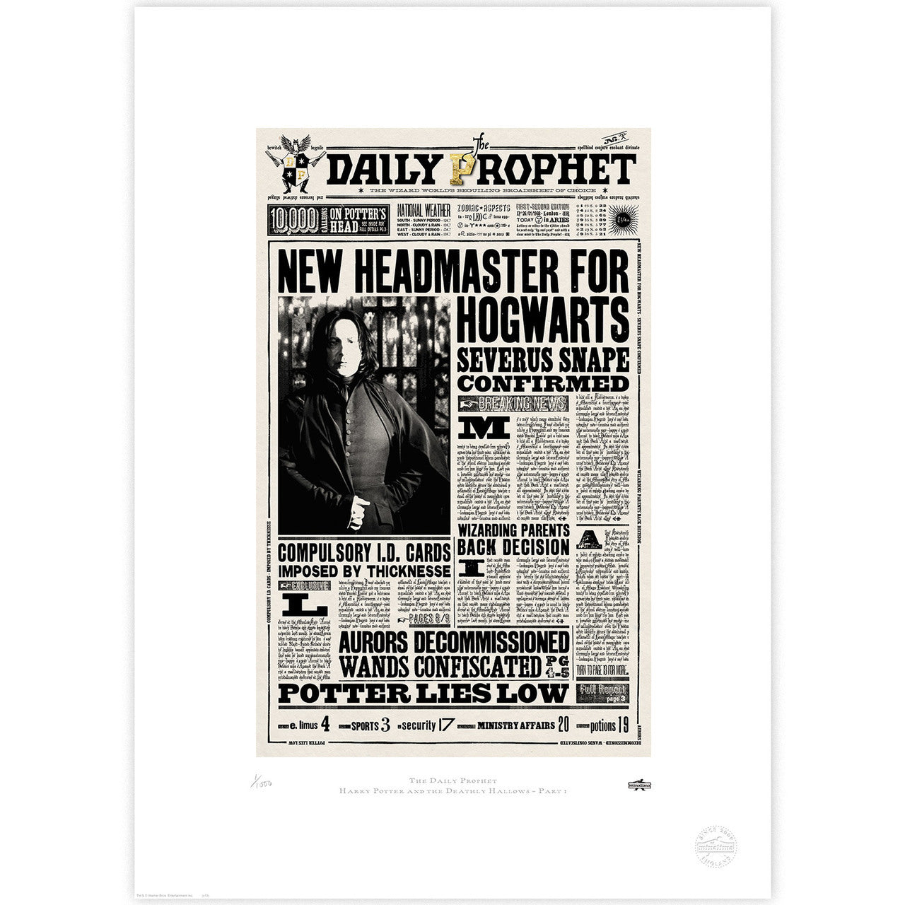 The Daily Prophet - New Headmaster for Hogwarts Limited Edition Art Print