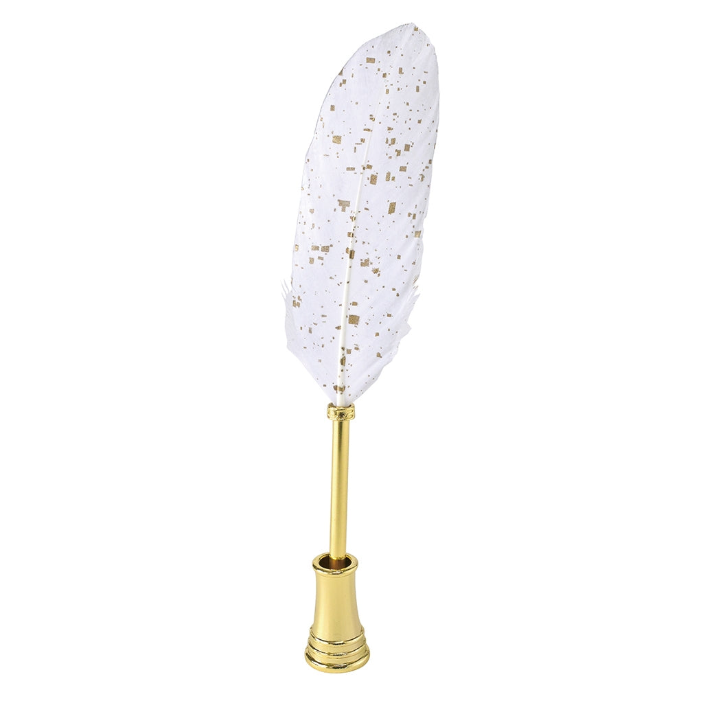 Sparkling White Ballpoint Quill Pen with Stand