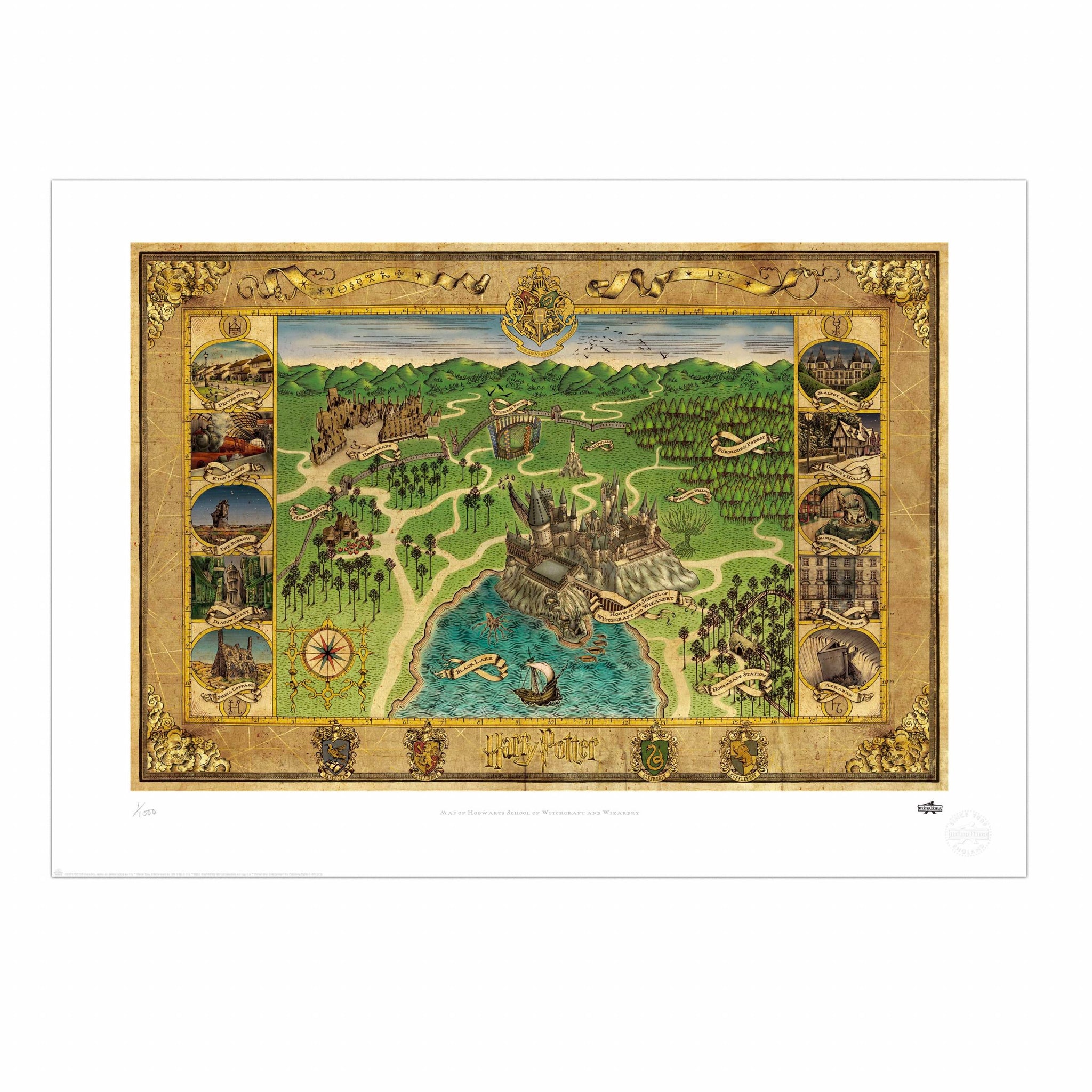 Map of Hogwarts School of Witchcraft & Wizardry Limited Edition Art Print