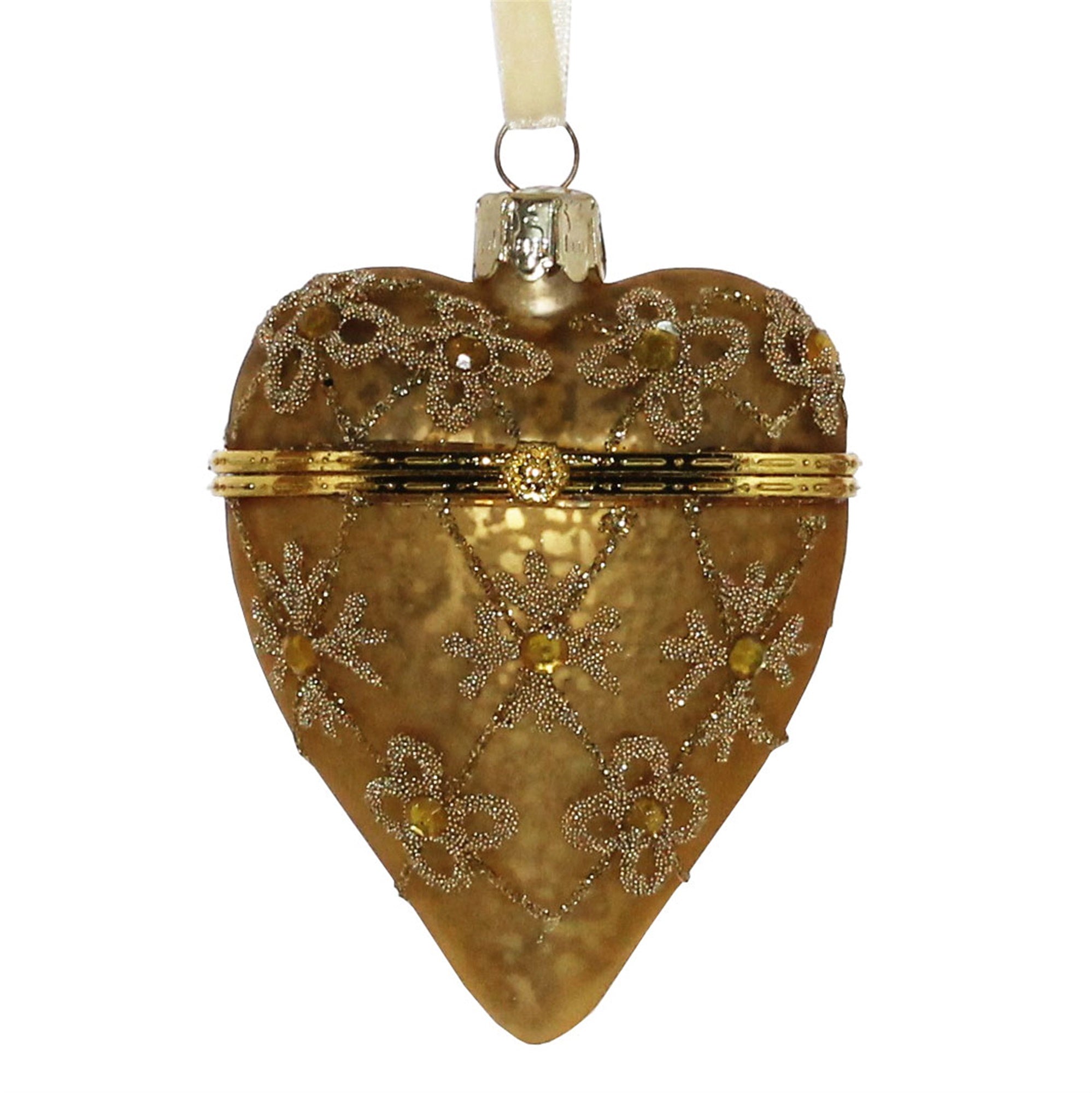 Bejeweled Heart Locket Ornament - Gold