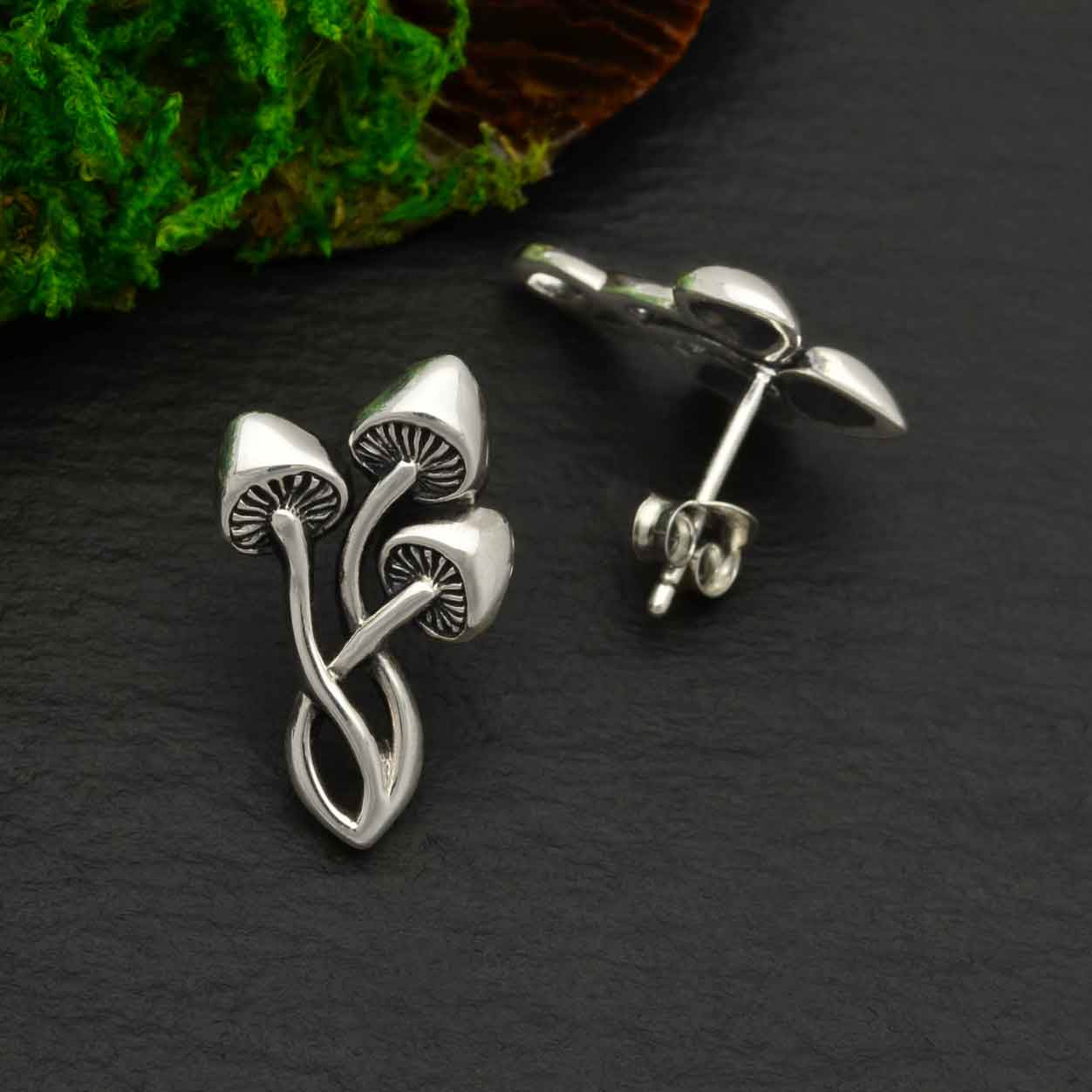 Silver Mushroom Trio Stud Earrings